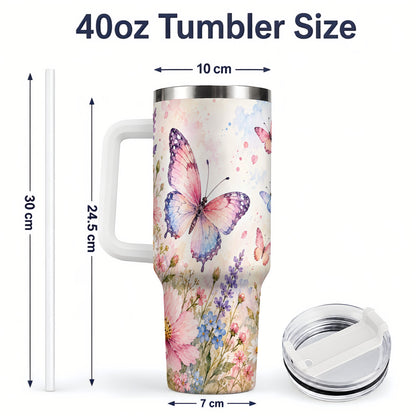 #pl[40oz|White] Watercolor Butterfly Wildflower 40oz Tumbler, Stainless Steel