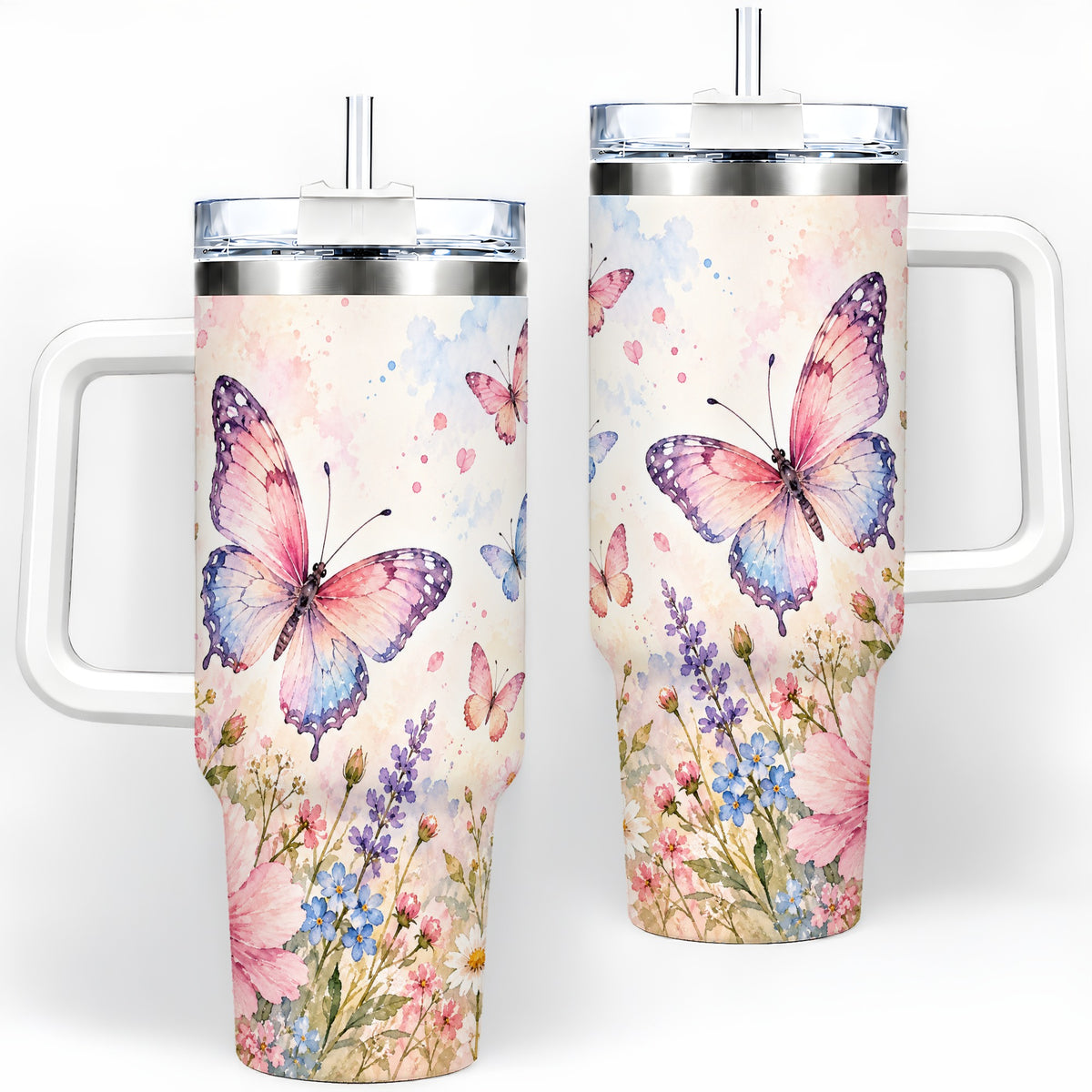Watercolor Butterfly Wildflower 40oz Tumbler, Stainless Steel