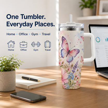 Watercolor Butterfly Wildflower 40oz Tumbler, Stainless Steel