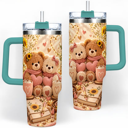 #pl[40oz|Green] Teddy Bear Sunflower Hearts 40oz Tumbler, Stainless Steel