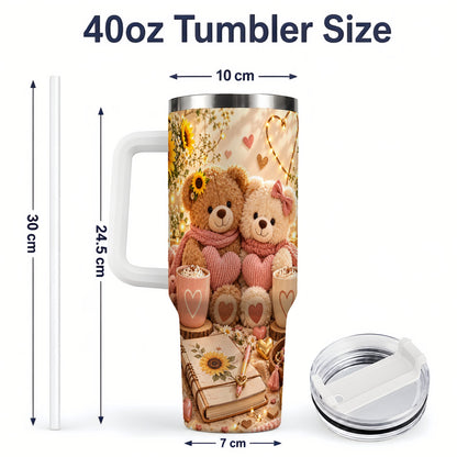 #pl[40oz|White] Teddy Bear Sunflower Hearts 40oz Tumbler, Stainless Steel
