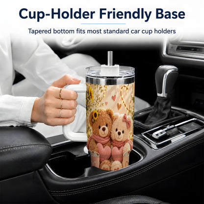 Teddy Bear Sunflower Hearts 40oz Tumbler, Stainless Steel