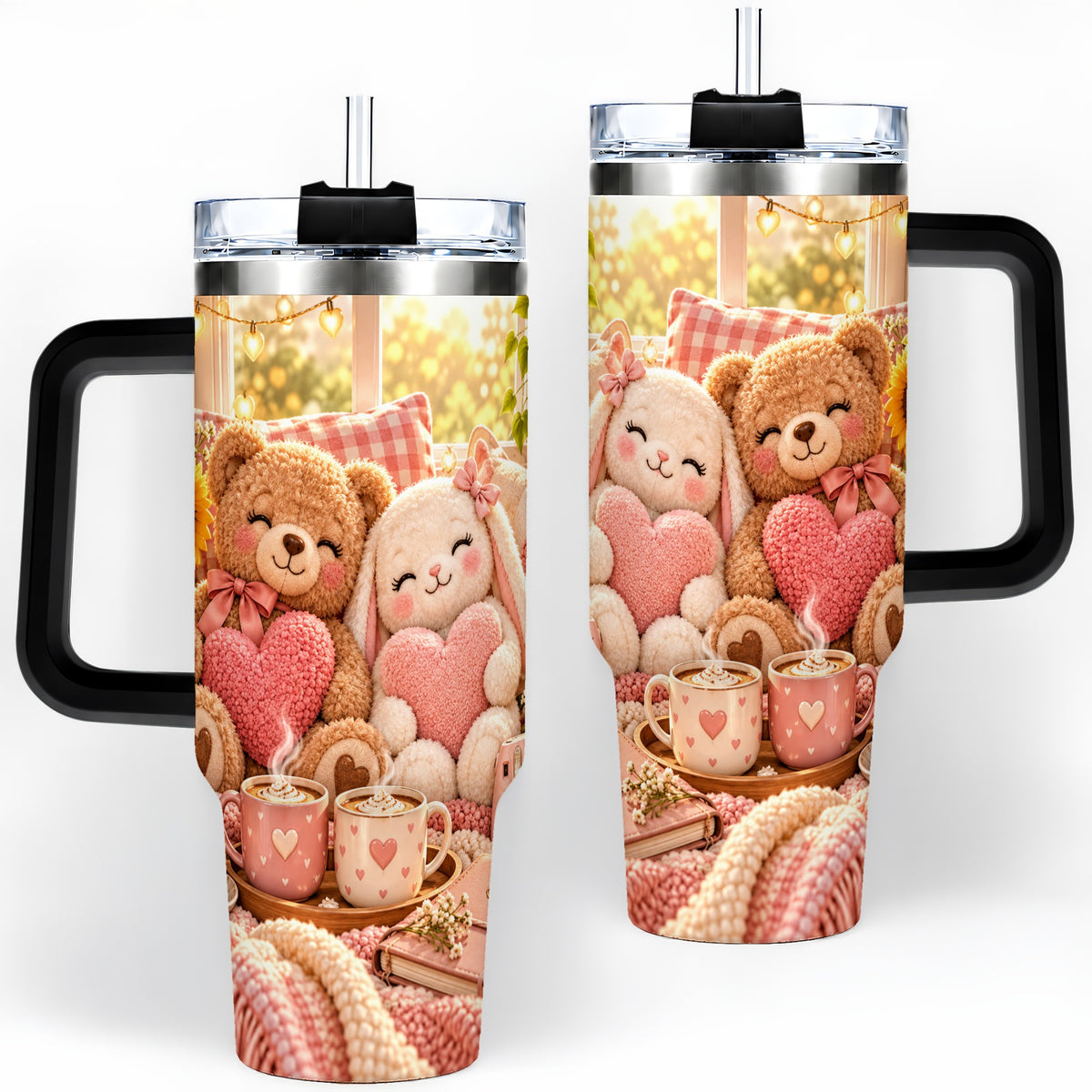 #pl[40oz|Black] Teddy Bear Bunny Hearts 40oz Tumbler, Stainless Steel