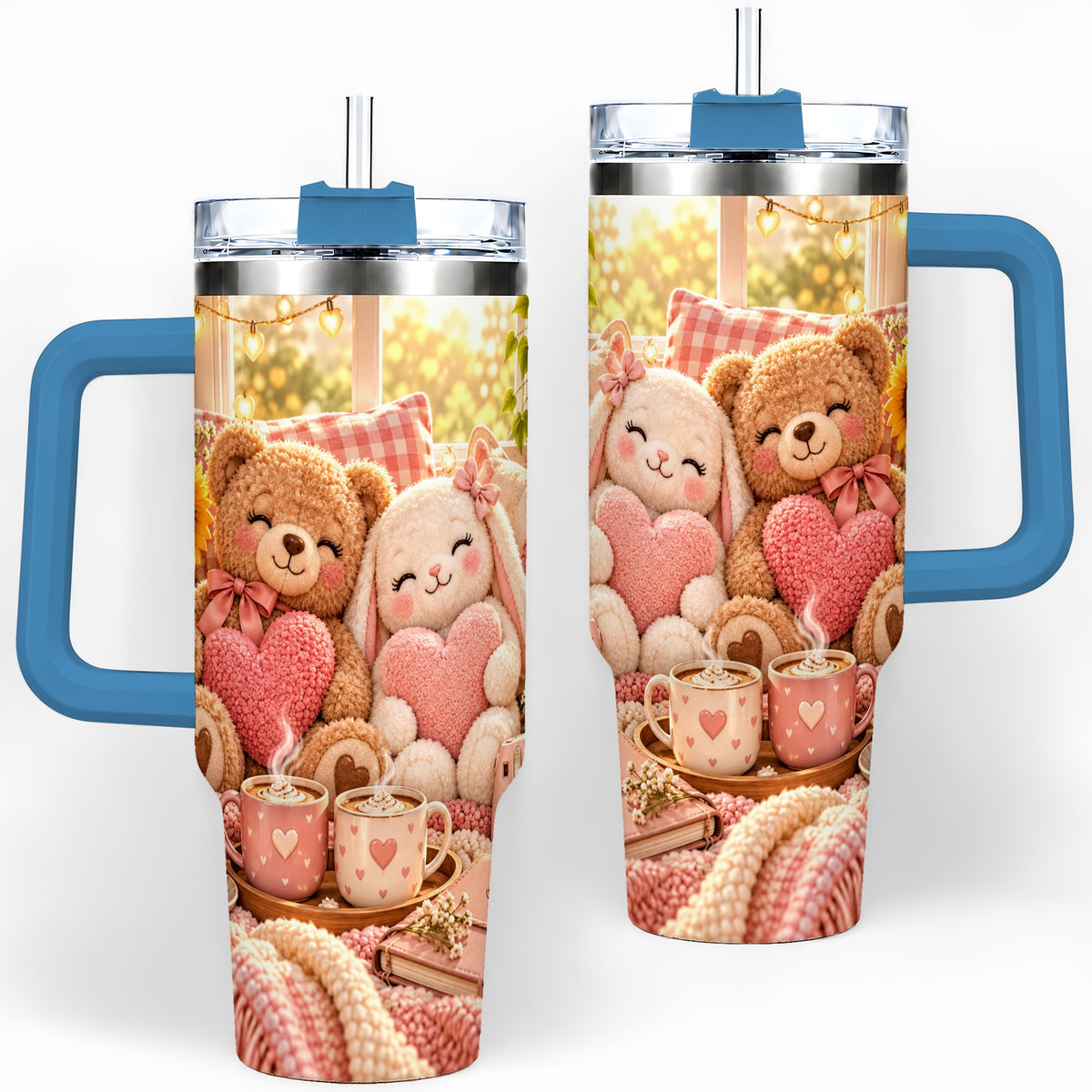 #pl[40oz|Blue] Teddy Bear Bunny Hearts 40oz Tumbler, Stainless Steel