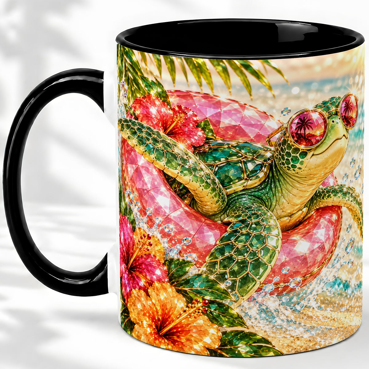 #pl[11oz|Black] Tropical Sea Turtle Accent Mug, Ceramic Drinkware for Beach Fans