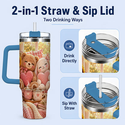 #pl[40oz|Blue] Teddy Bear Bunny Hearts 40oz Tumbler, Stainless Steel
