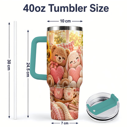 #pl[40oz|Green] Teddy Bear Bunny Hearts 40oz Tumbler, Stainless Steel