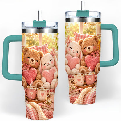 #pl[40oz|Green] Teddy Bear Bunny Hearts 40oz Tumbler, Stainless Steel