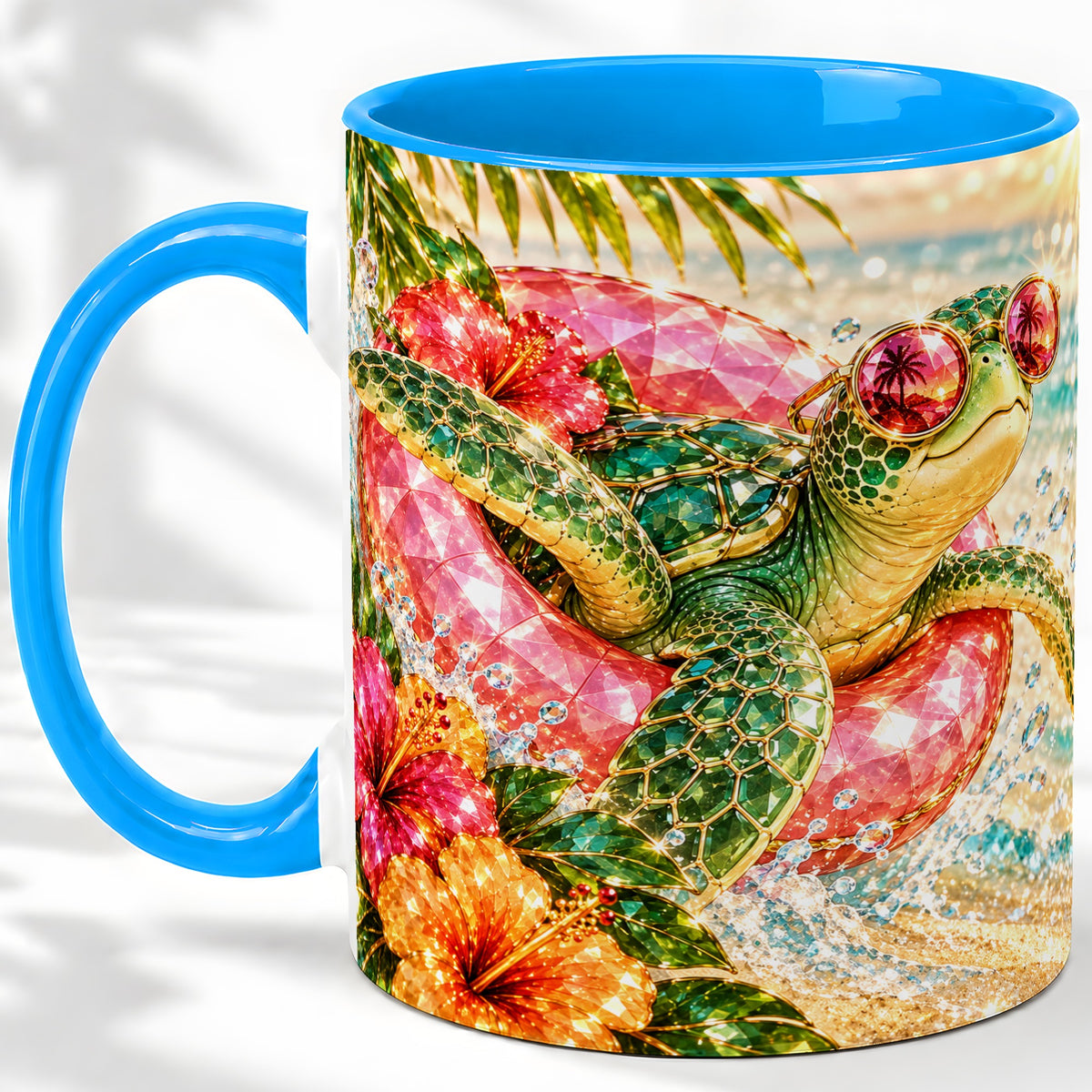 #pl[11oz|Blue] Tropical Sea Turtle Accent Mug, Ceramic Drinkware for Beach Fans