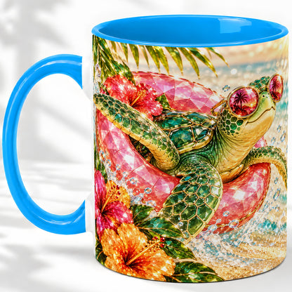 #pl[11oz|Blue] Tropical Sea Turtle Accent Mug, Ceramic Drinkware for Beach Fans