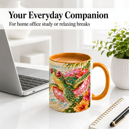 #pl[11oz|Orange] Tropical Sea Turtle Accent Mug, Ceramic Drinkware for Beach Fans