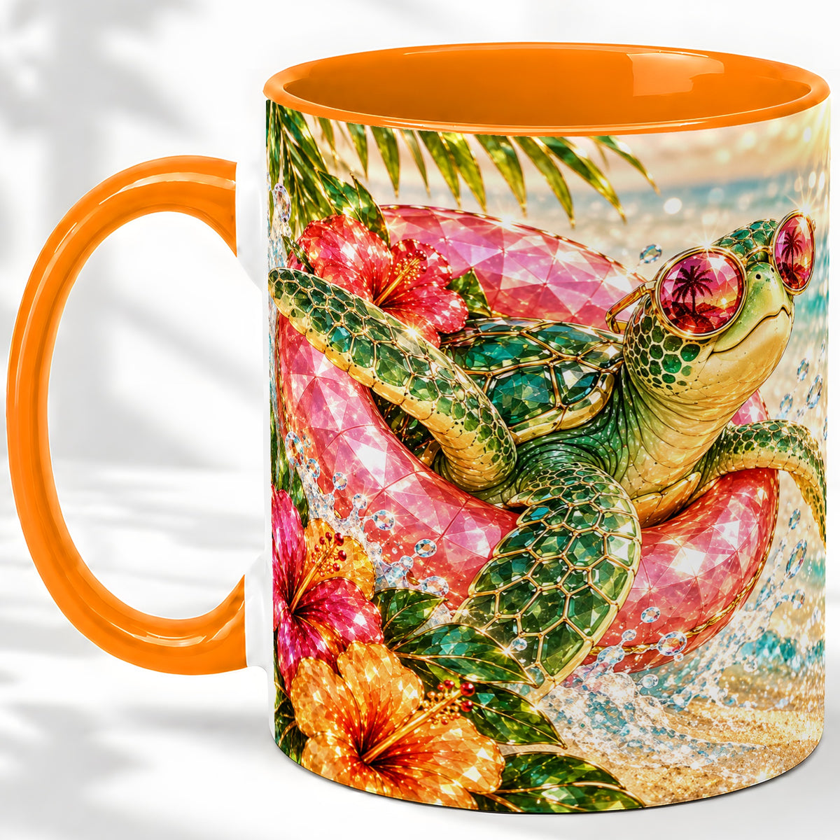 #pl[11oz|Orange] Tropical Sea Turtle Accent Mug, Ceramic Drinkware for Beach Fans