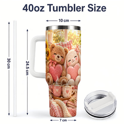 #pl[40oz|White] Teddy Bear Bunny Hearts 40oz Tumbler, Stainless Steel