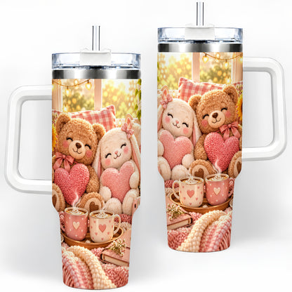 Teddy Bear Bunny Hearts 40oz Tumbler, Stainless Steel