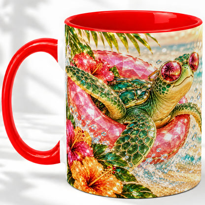 Tropical Sea Turtle Accent Mug, Ceramic Drinkware for Beach Fans