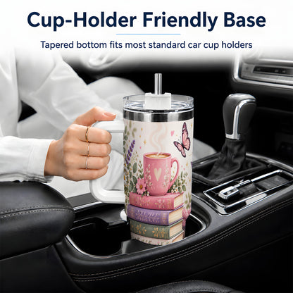 Cozy Reading Cat Floral 40oz Tumbler, Stainless Steel