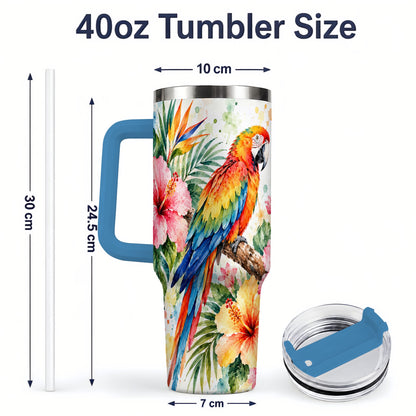 #pl[40oz|Blue] Tropical Macaw Hibiscus 40oz Tumbler, Stainless Steel Drinkware