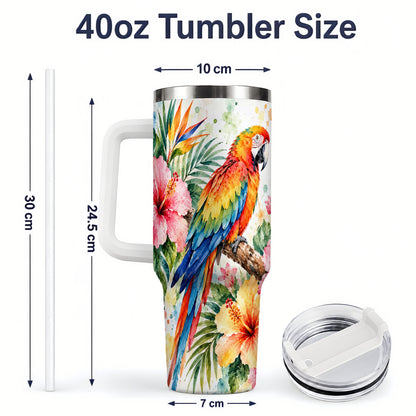 #pl[40oz|White] Tropical Macaw Hibiscus 40oz Tumbler, Stainless Steel Drinkware