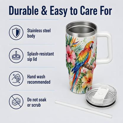 Tropical Macaw Hibiscus 40oz Tumbler, Stainless Steel Drinkware