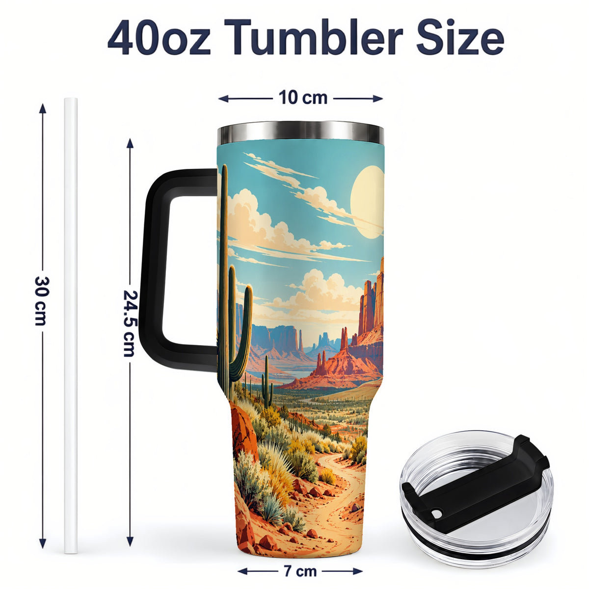 #pl[40oz|Black] Desert Cactus 40oz Tumbler, Drinkware for Desert Lovers