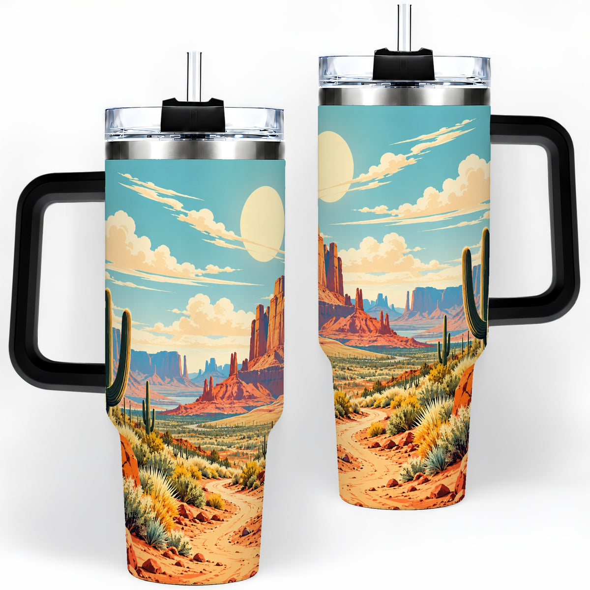#pl[40oz|Black] Desert Cactus 40oz Tumbler, Drinkware for Desert Lovers