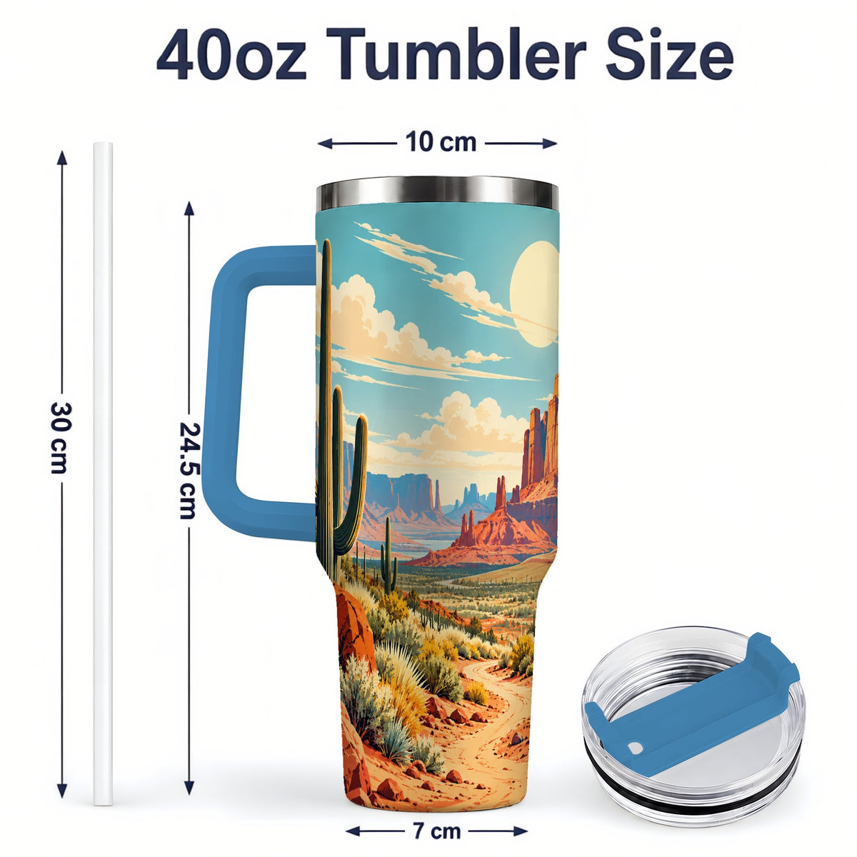 #pl[40oz|Blue] Desert Cactus 40oz Tumbler, Drinkware for Desert Lovers