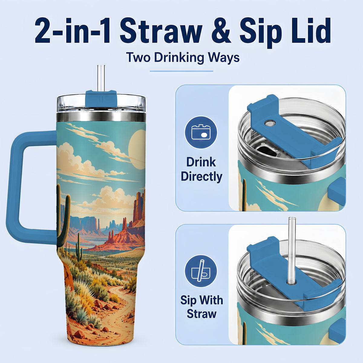 #pl[40oz|Blue] Desert Cactus 40oz Tumbler, Drinkware for Desert Lovers