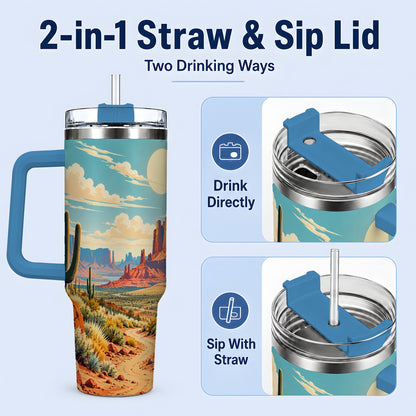 #pl[40oz|Blue] Desert Cactus 40oz Tumbler, Drinkware for Desert Lovers