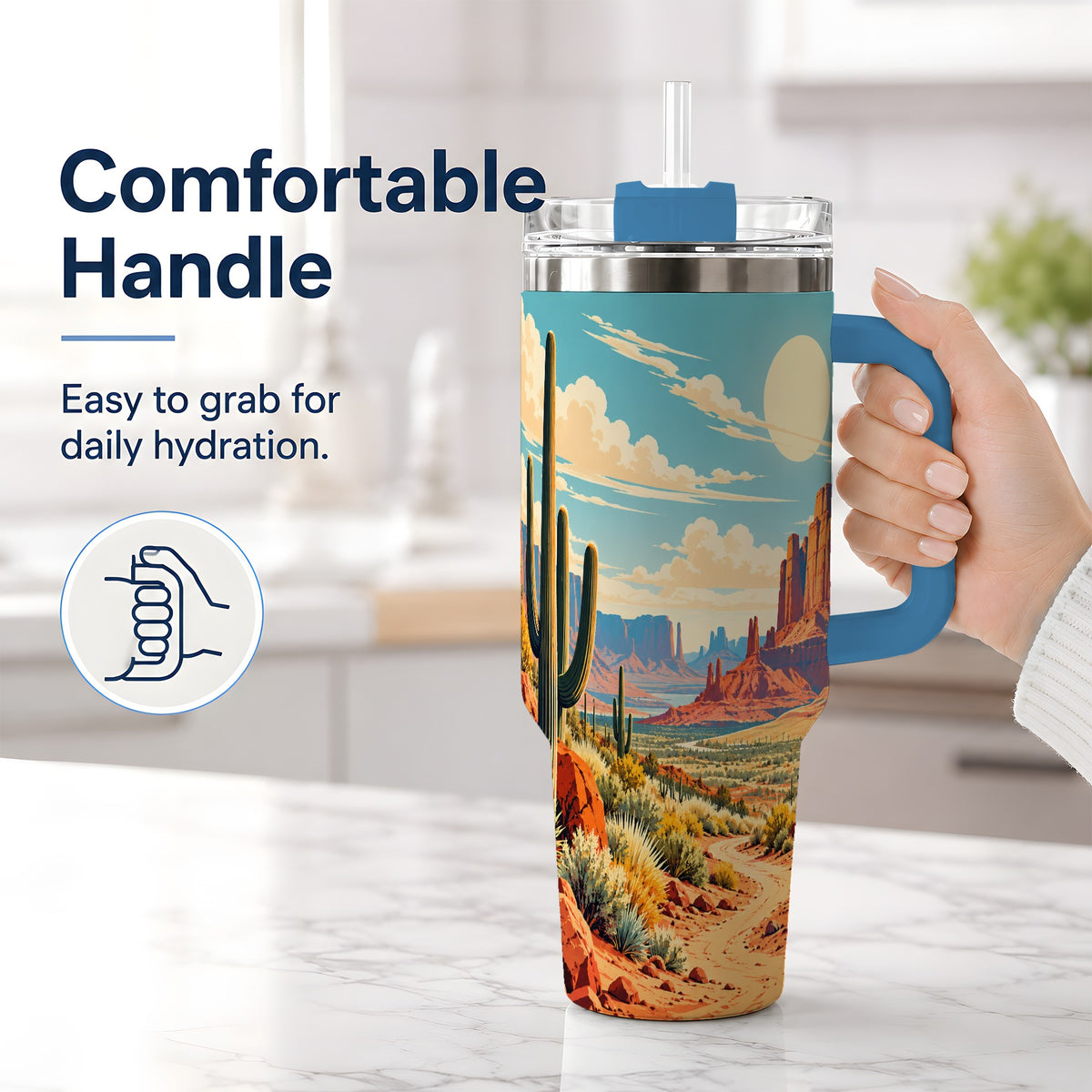 #pl[40oz|Blue] Desert Cactus 40oz Tumbler, Drinkware for Desert Lovers