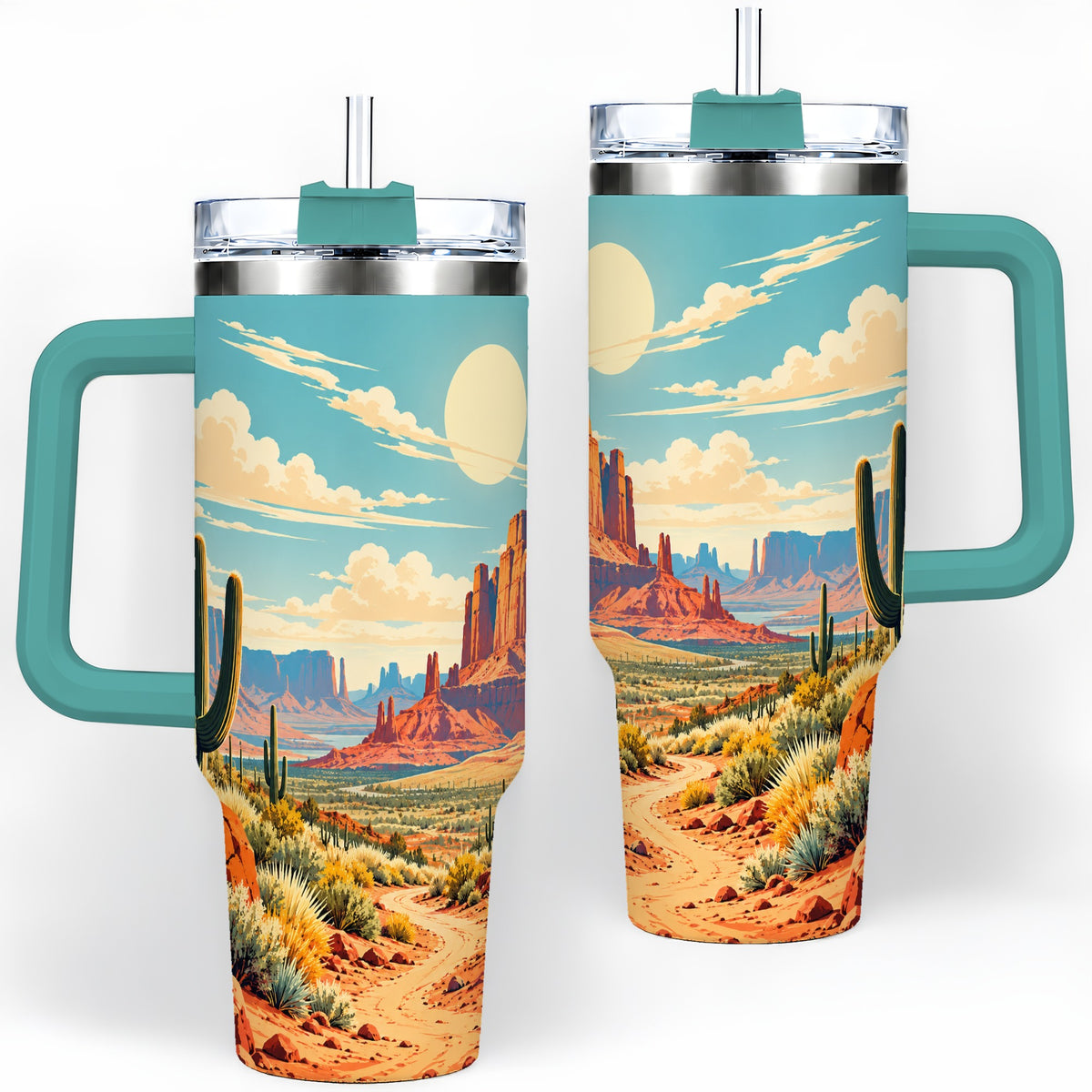 #pl[40oz|Green] Desert Cactus 40oz Tumbler, Drinkware for Desert Lovers