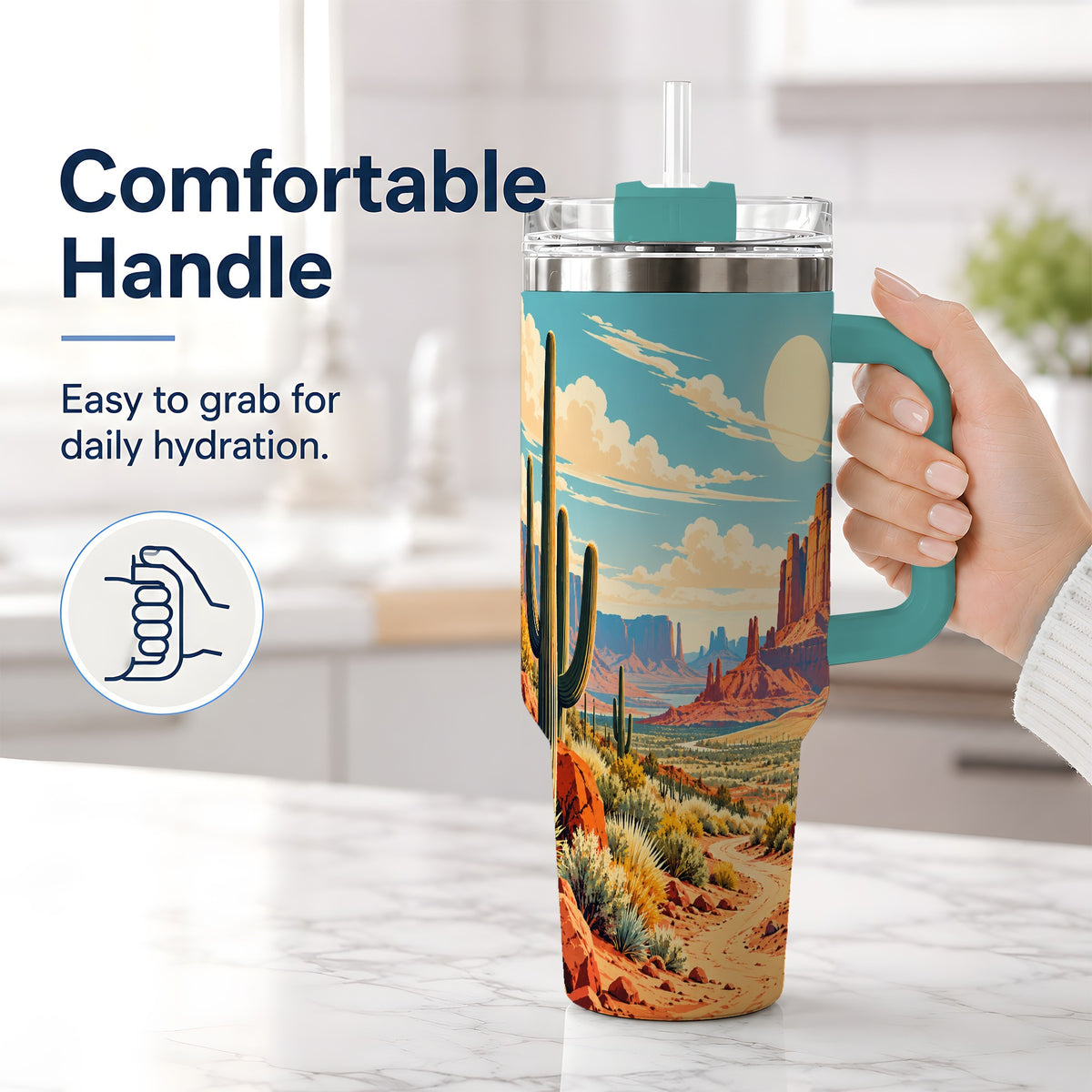 #pl[40oz|Green] Desert Cactus 40oz Tumbler, Drinkware for Desert Lovers