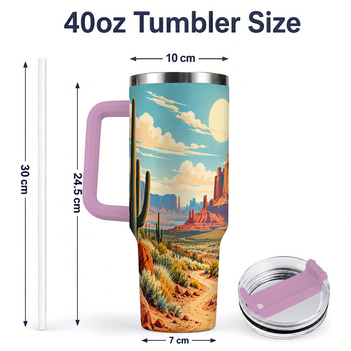 #pl[40oz|Pink] Desert Cactus 40oz Tumbler, Drinkware for Desert Lovers