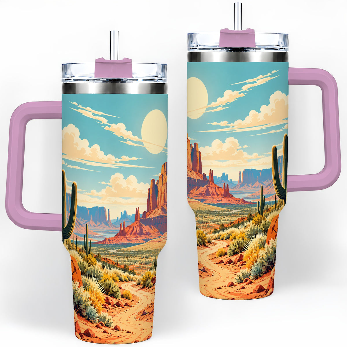 #pl[40oz|Pink] Desert Cactus 40oz Tumbler, Drinkware for Desert Lovers