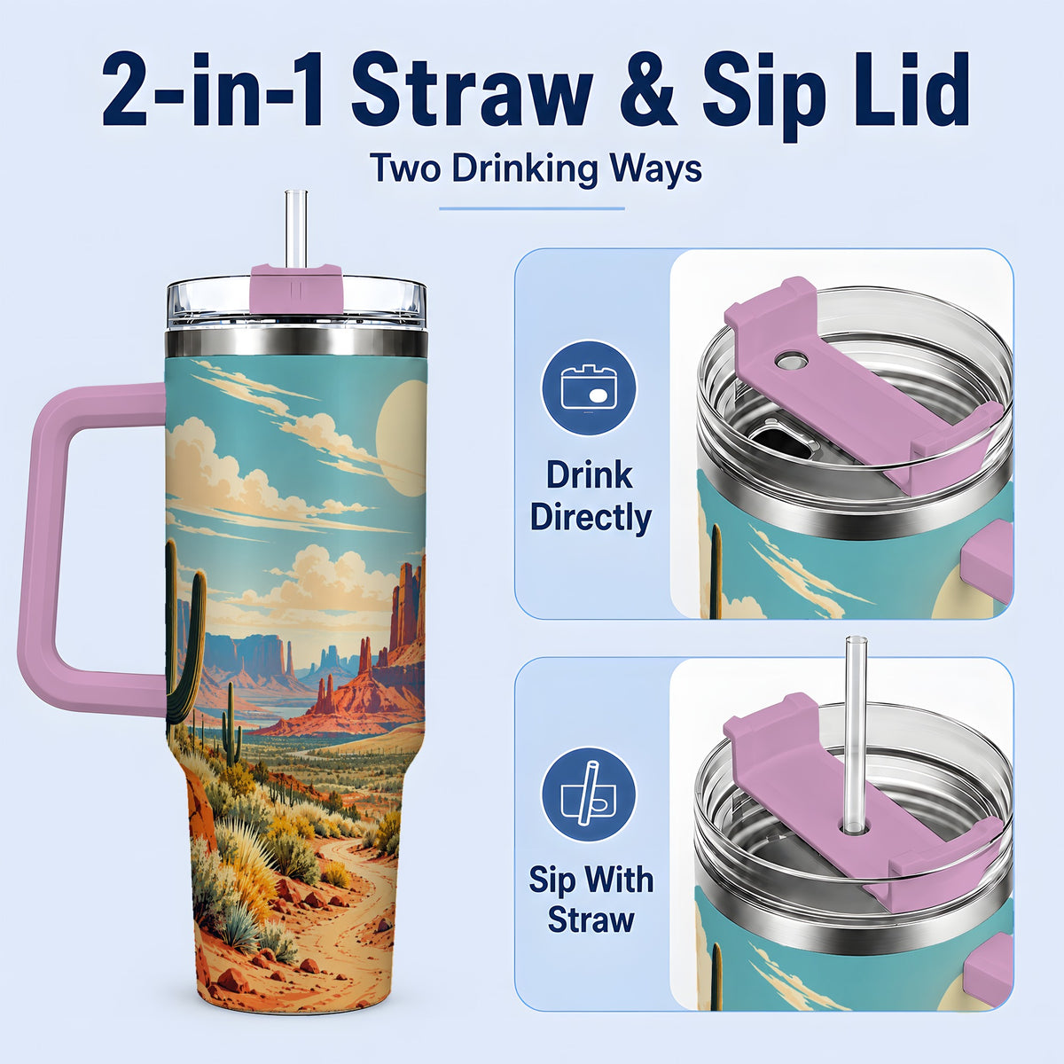 #pl[40oz|Pink] Desert Cactus 40oz Tumbler, Drinkware for Desert Lovers