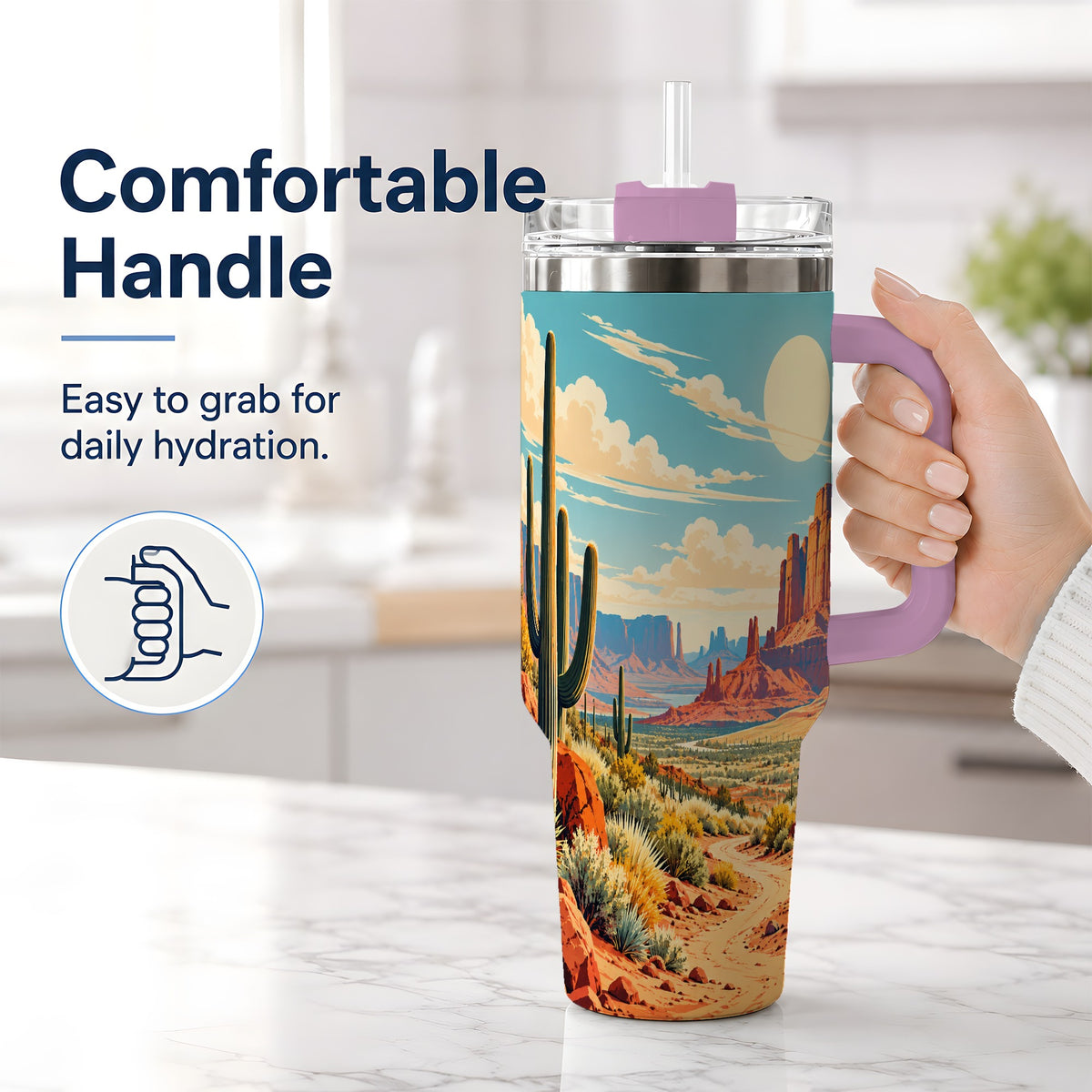 #pl[40oz|Pink] Desert Cactus 40oz Tumbler, Drinkware for Desert Lovers