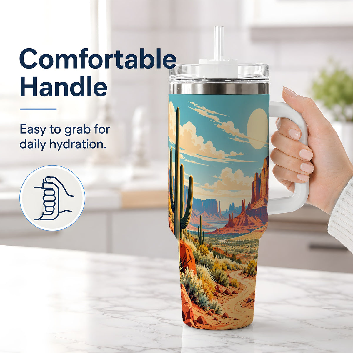 #pl[40oz|White] Desert Cactus 40oz Tumbler, Drinkware for Desert Lovers