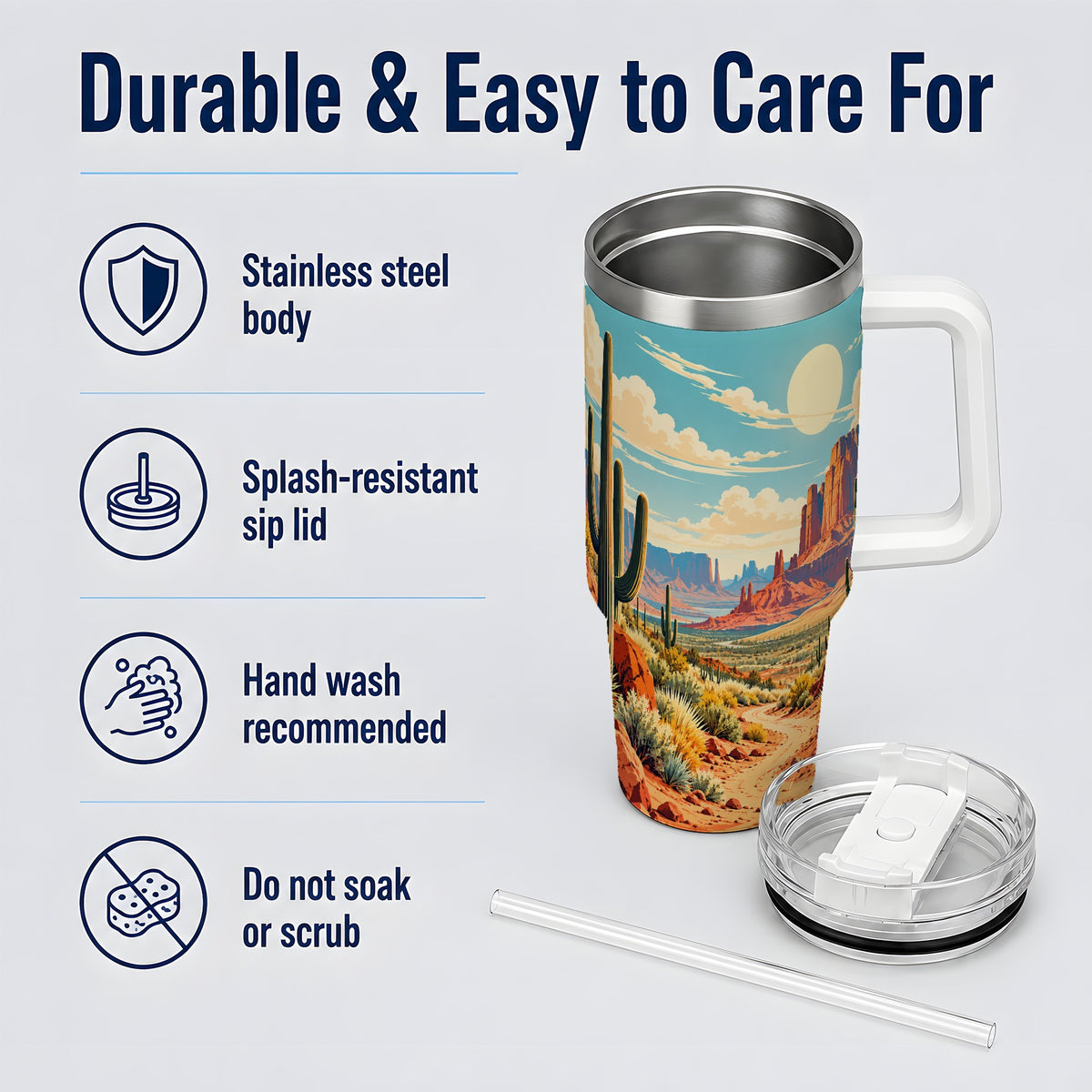 Desert Cactus 40oz Tumbler, Drinkware for Desert Lovers