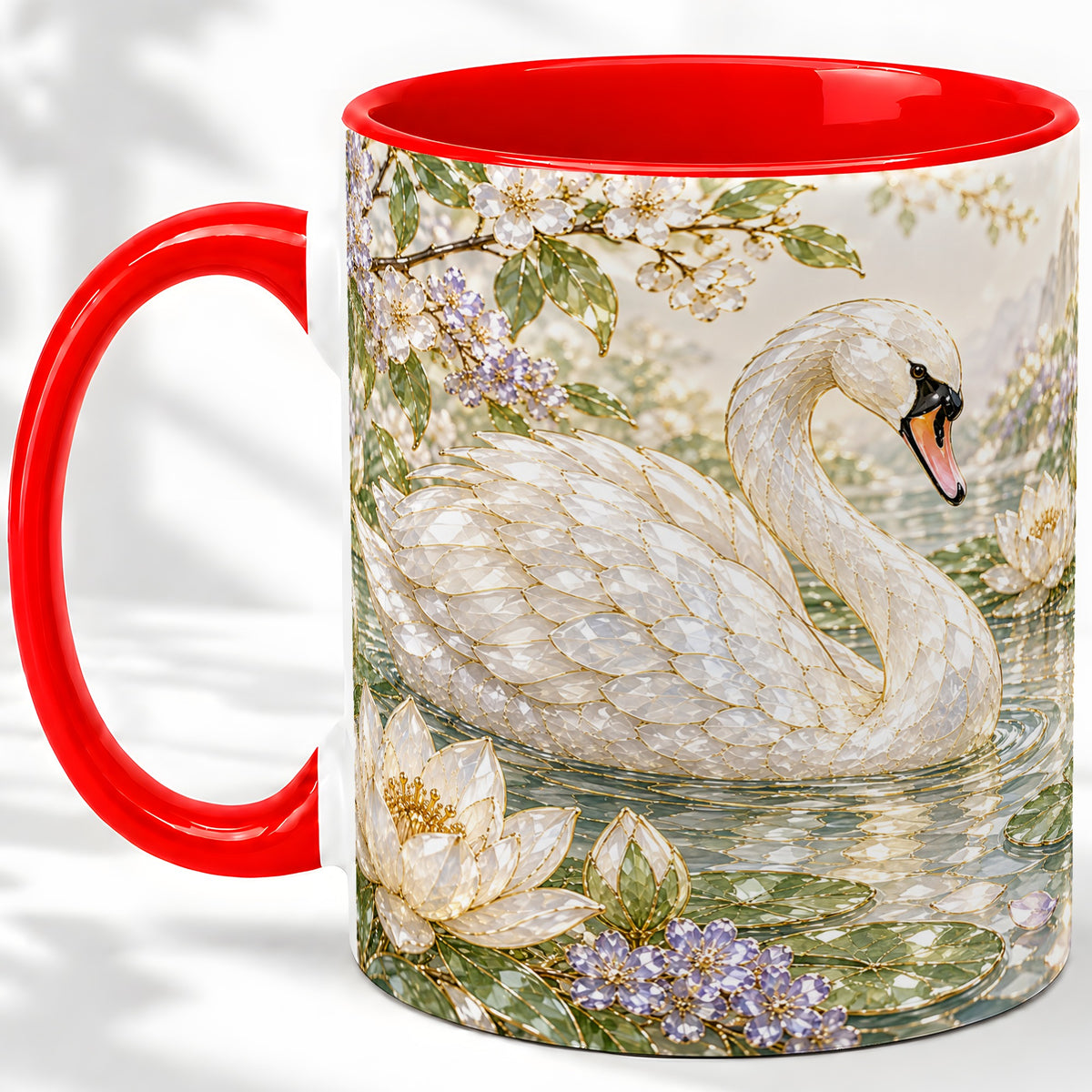Swan Pond Floral Accent Mug, Ceramic Drinkware for Nature Lovers