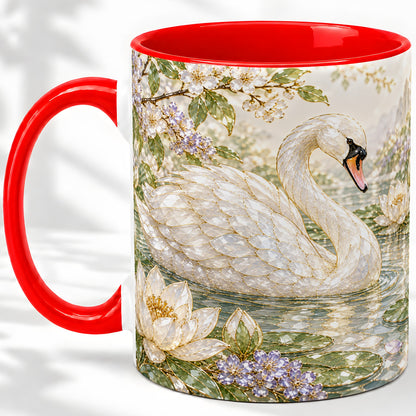 Swan Pond Floral Accent Mug, Ceramic Drinkware for Nature Lovers