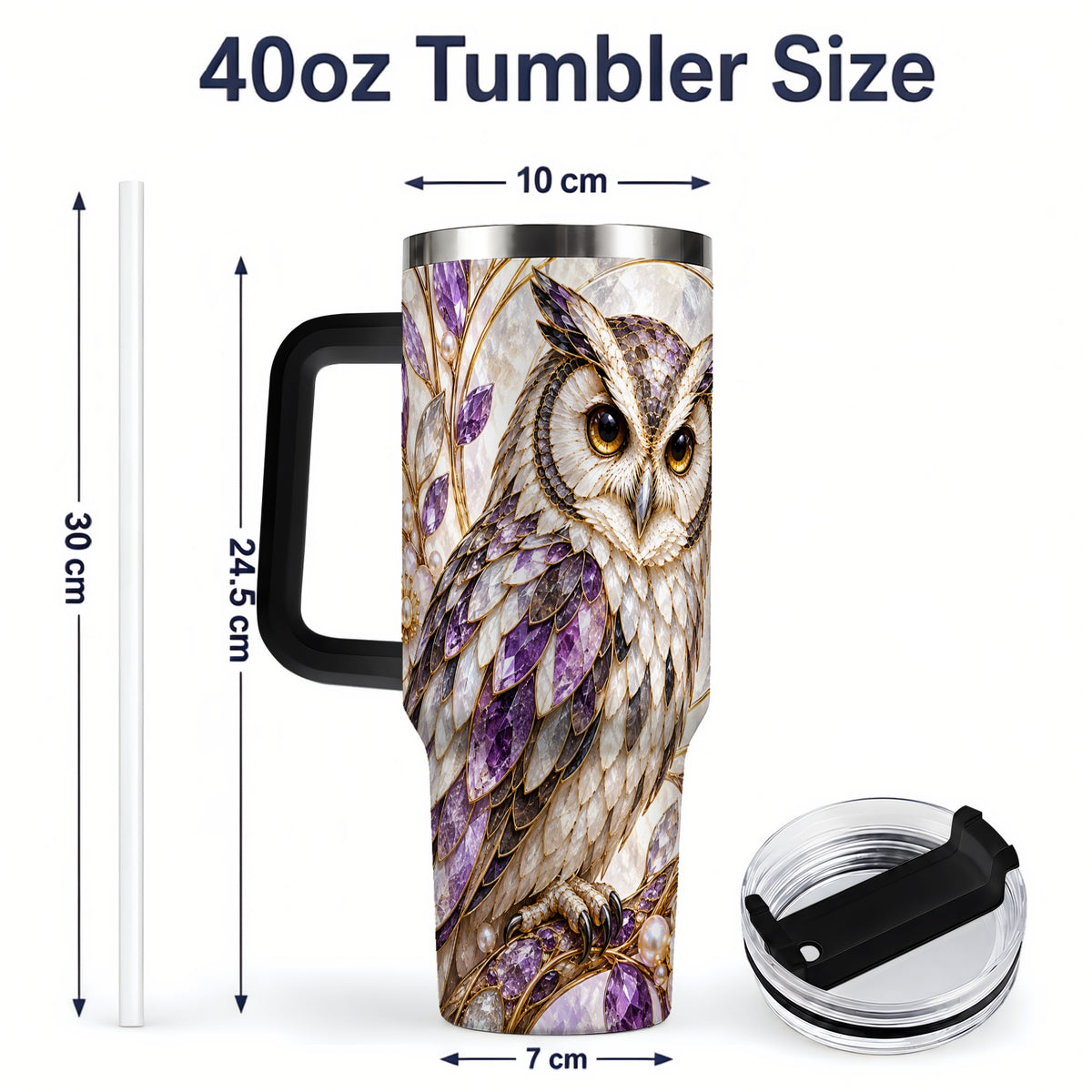 #pl[40oz|Black] Purple Owl 40oz Tumbler, Drinkware for Owl Lovers