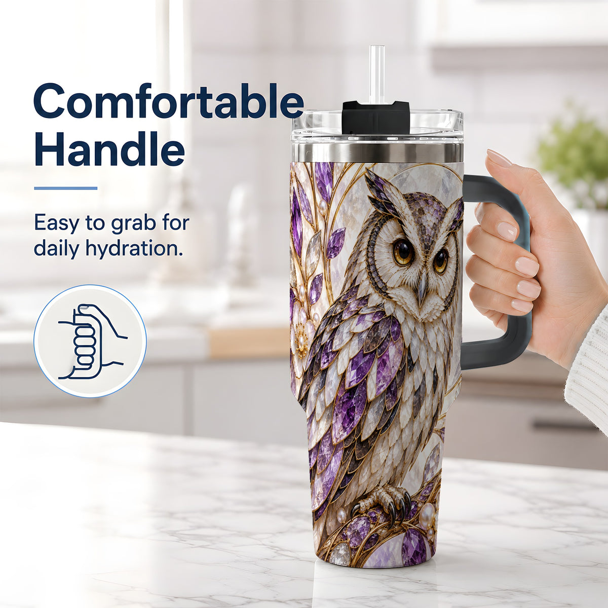 #pl[40oz|Black] Purple Owl 40oz Tumbler, Drinkware for Owl Lovers