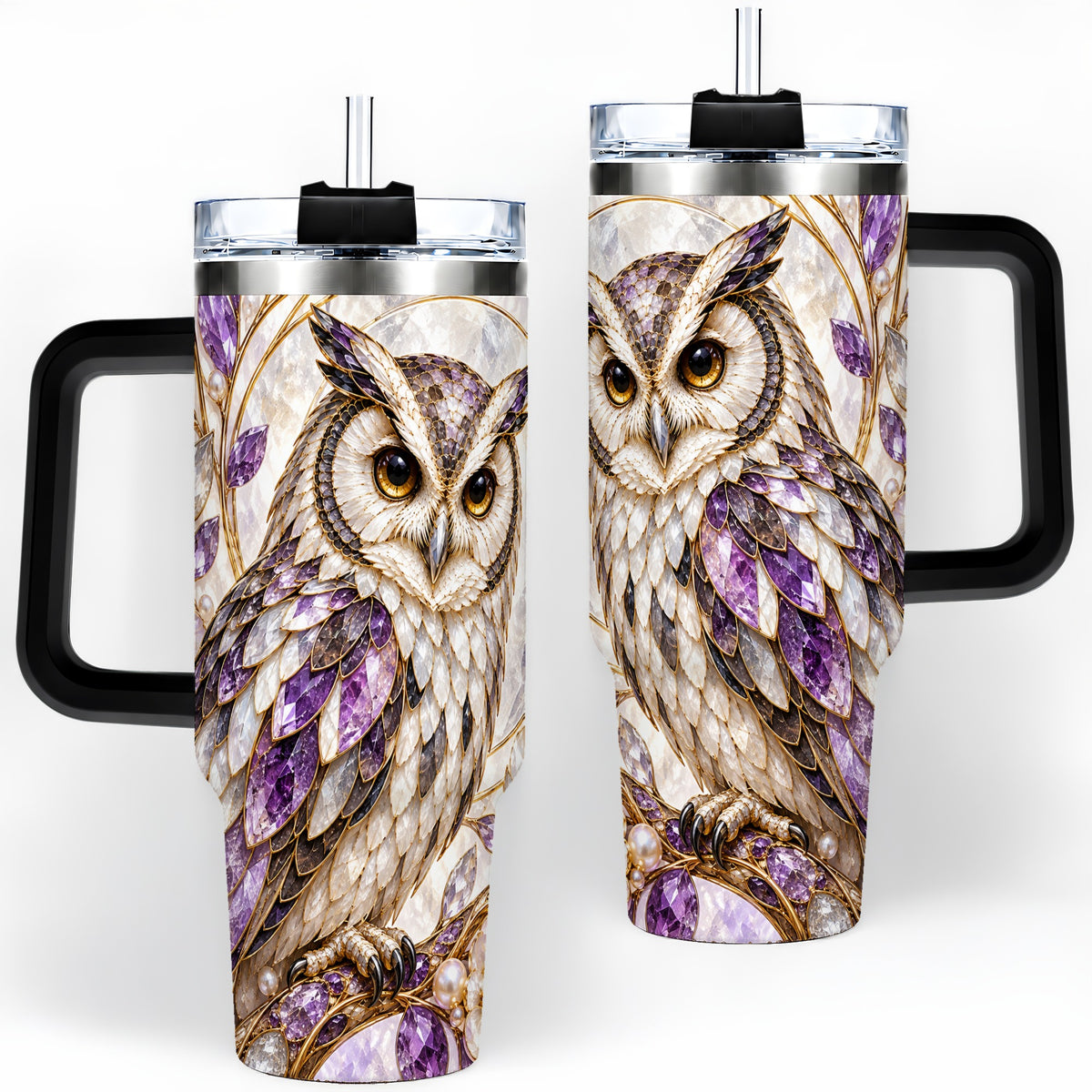 #pl[40oz|Black] Purple Owl 40oz Tumbler, Drinkware for Owl Lovers