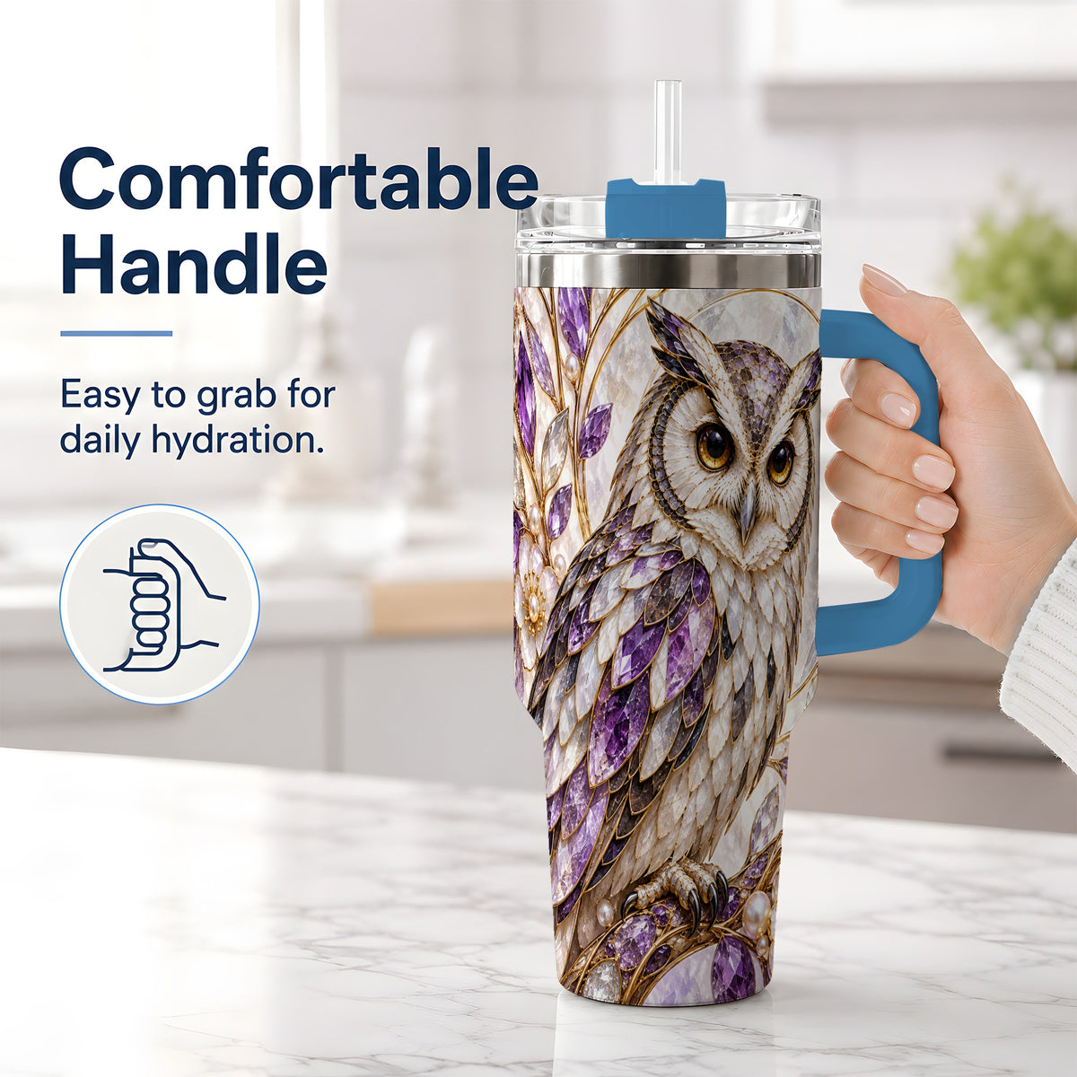 #pl[40oz|Blue] Purple Owl 40oz Tumbler, Drinkware for Owl Lovers