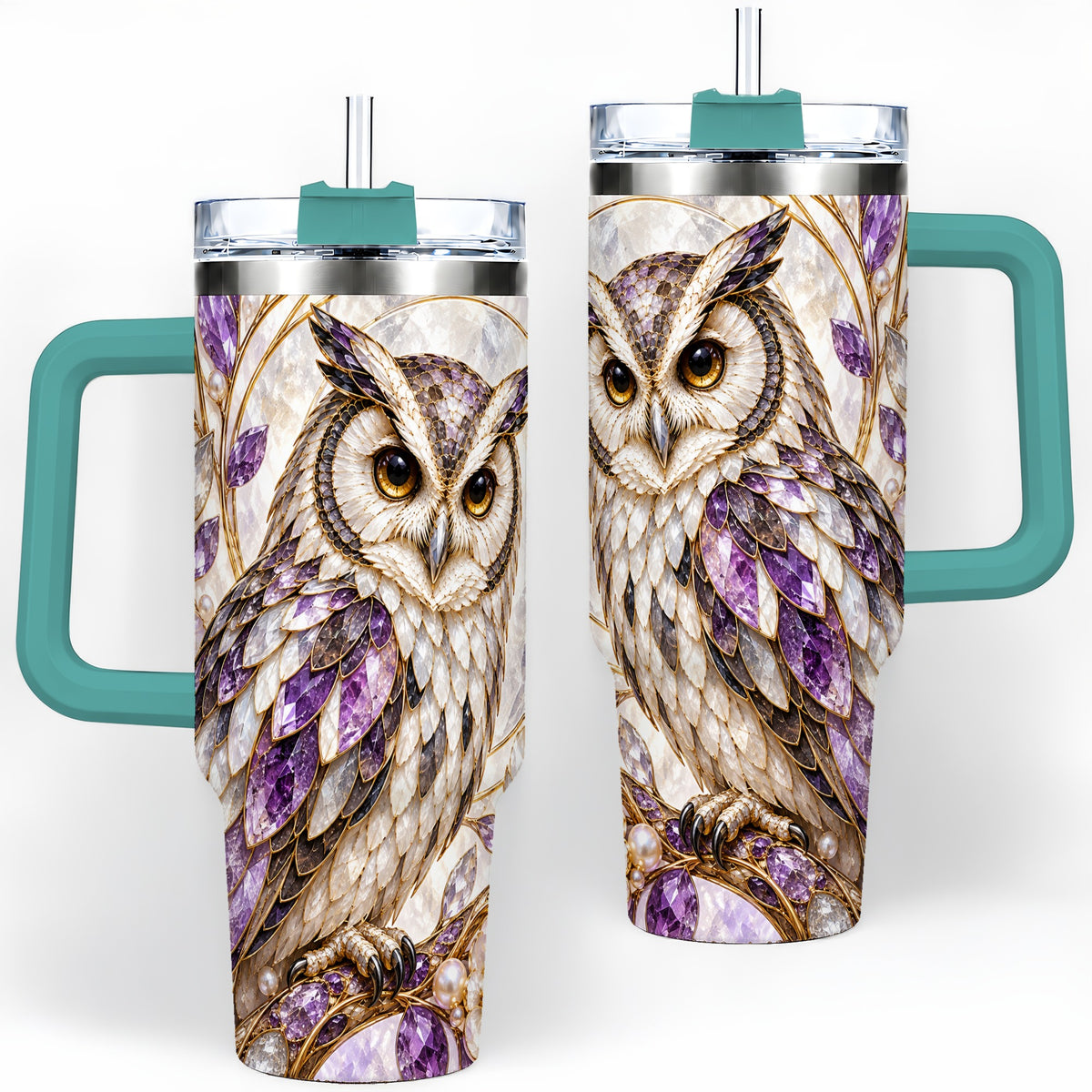 #pl[40oz|Green] Purple Owl 40oz Tumbler, Drinkware for Owl Lovers