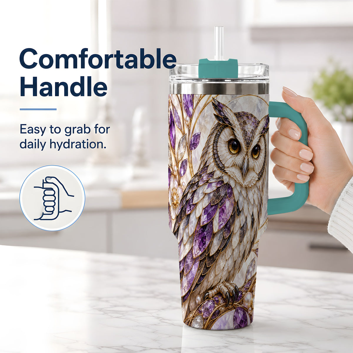 #pl[40oz|Green] Purple Owl 40oz Tumbler, Drinkware for Owl Lovers