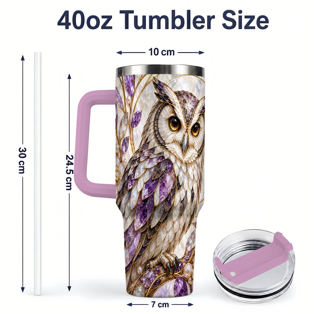 #pl[40oz|Pink] Purple Owl 40oz Tumbler, Drinkware for Owl Lovers