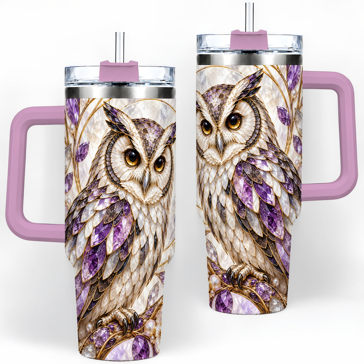 #pl[40oz|Pink] Purple Owl 40oz Tumbler, Drinkware for Owl Lovers