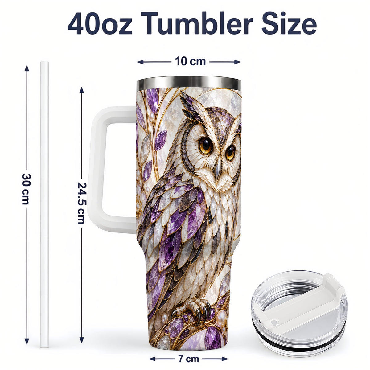 #pl[40oz|White] Purple Owl 40oz Tumbler, Drinkware for Owl Lovers