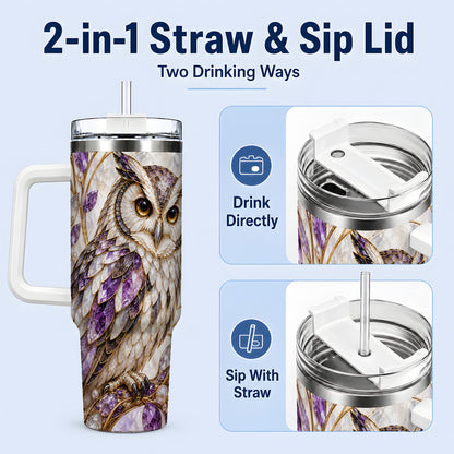 #pl[40oz|White] Purple Owl 40oz Tumbler, Drinkware for Owl Lovers