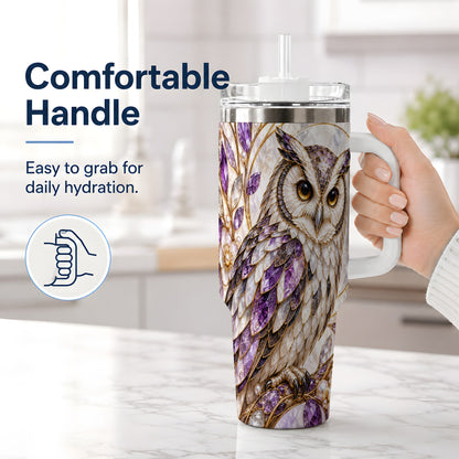 #pl[40oz|White] Purple Owl 40oz Tumbler, Drinkware for Owl Lovers